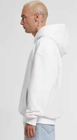 Beyaz Kanguru Model Oversize Kalıp Erkek Sweatshirt