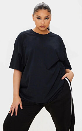 Siyah Bisiklet Oversize Unisex Tişört Büyük Beden Kompakt Penye Rahat Kesim Spor T-shirt