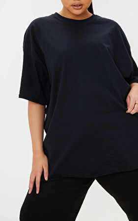 Siyah Bisiklet Oversize Unisex Tişört Büyük Beden Kompakt Penye Rahat Kesim Spor T-shirt