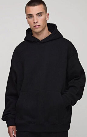 Siyah Hoodie Model Oversize Battal Kalıp Erkek Spor Sweatshirt