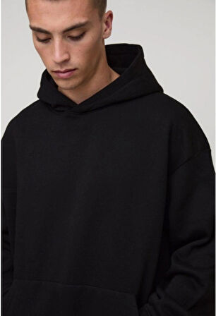 Siyah Hoodie Model Oversize Battal Kalıp Erkek Spor Sweatshirt