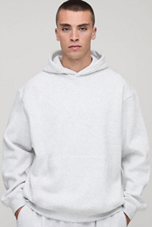 Gri Hoodie Model Oversize Battal Kalıp Erkek Spor Sweatshirt