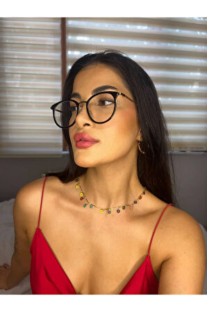 Laida Modeli Siyah Gold Metal Yuvarlak Mavi Işık Korumalı Gözlük