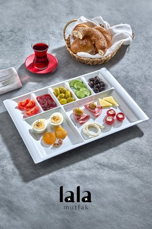 Gözde 7 Bölmeli Kahvaltı Servis Tabağı – Kırılmaya Dayanıklı ve Şık Sunum (37 x 26 cm)