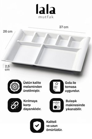 Gözde 7 Bölmeli Kahvaltı Servis Tabağı – Kırılmaya Dayanıklı ve Şık Sunum (37 x 26 cm)