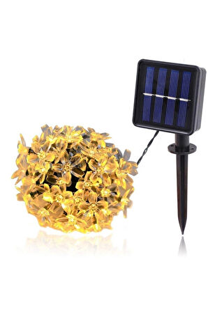 Çiçek Desenli Solar Aydınlatma-30 Ledli Güneş Enerjili 2 Fonksiyonlu Günışığı Sarı Bahçe Led