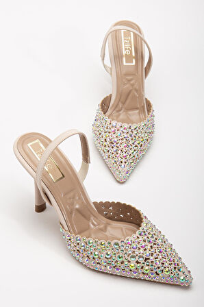 Suins Lamira Özel Tasarım Kadın Taş İşlemeli Topuklu Lastikli Abiye Ayakkabı