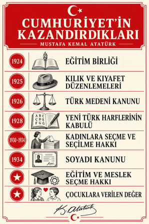 Koç Stüdyo Cumhuriyet’in Kazandırdıkları Atatürk İnkılapları Eğitici Okul Posteri 50x70 cm