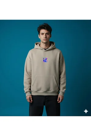 Lenithra Las Vegas Sırt Baskılı Unisex Oversize Hoodie Bej / S