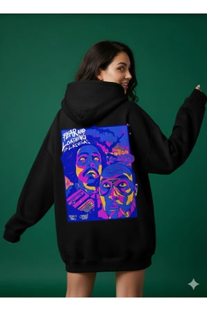 Lenithra Las Vegas Sırt Baskılı Unisex Oversize Hoodie Siyah / M