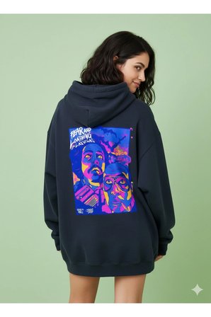 Lenithra Las Vegas Sırt Baskılı Unisex Oversize Hoodie Füme / XL