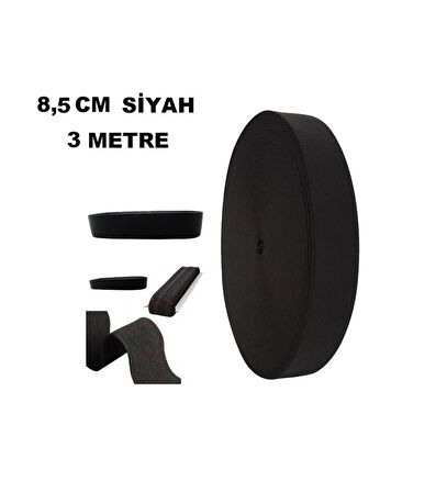 Lastik Siyah 8,5cm geniş bel 3mt  Şort, Paça,kol Ve Don Lastiği 1 Paket 3 Mt