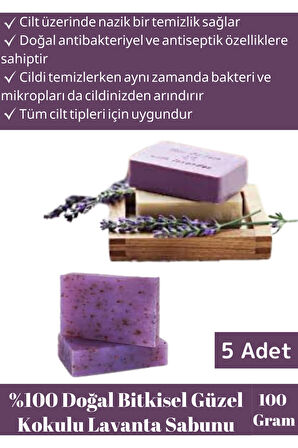 Özel Üretim %100 Organik Cilt&Saç Onarıcı Tüm Ciltler İçin Uygun Güzel Kokulu Lavanta Sabunu 5 Adet