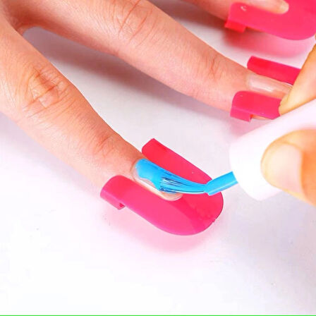 Pembe Taşınabilir Dayanıklı Pvc Tırnak Anti-Taşma Oje Koruyucu Manikür Nail Art Aparat (26 Adet)