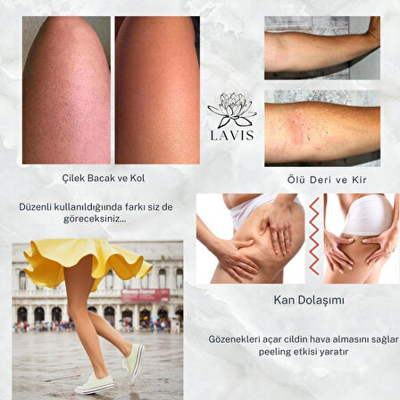 LAVİS Banyo Hamam Kesesi 2adet Halep Sabunu 1 adet Set Peeling - Ölü Deri Soyucu, Pürüzsüz & Işıltılı Cilt
