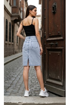 Kadın Jeans Arka Yırtmaçlı Cepli Günlük Denim Kot Etek Yeni Sezon 1