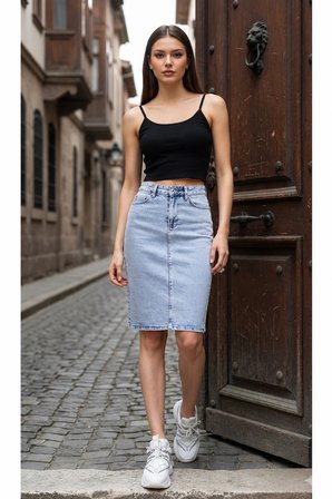 Kadın Jeans Arka Yırtmaçlı Cepli Günlük Denim Kot Etek Yeni Sezon 1