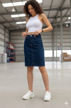 Kadın Jeans Arka Yırtmaçlı Cepli Günlük Denim Kot Etek Yeni Sezon 1