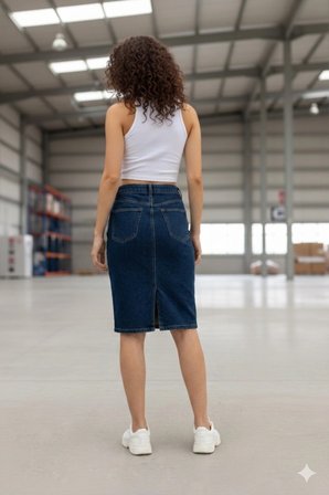 Kadın Jeans Arka Yırtmaçlı Cepli Günlük Denim Kot Etek Yeni Sezon 1