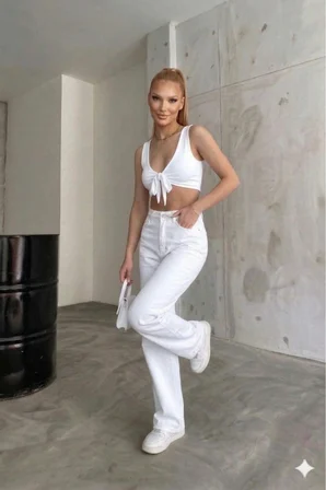 Liya Kadın Palazzo Power Likralı Süper Yüksek Bel Salaş Jeans Kot Pantolon Yeni Sezon 1