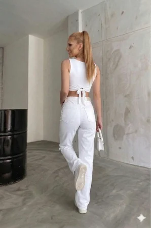 Liya Kadın Palazzo Power Likralı Süper Yüksek Bel Salaş Jeans Kot Pantolon Yeni Sezon 1
