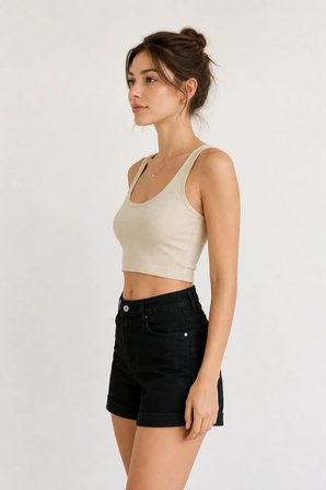 Kadın Jeans Kot Şort Ters Paça Detaylı Yüksek Bel Esnek Günlük Denim Kot Şort Yeni Sezon 1