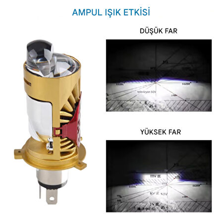 H4 Lazer Mercekli Far Ampülü Otomobil Araç Motosiklet Uyumlu Şimşek Etkili 12v 24v Uyumlu 40w  Sağ Sol