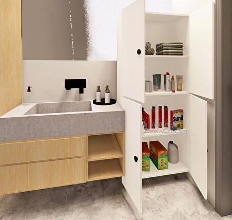 ZerkaConcept Mut Mdf 4 Raflı Çok Amaçlı Mutfak Banyo Ayakkabılık Dolap 70cm