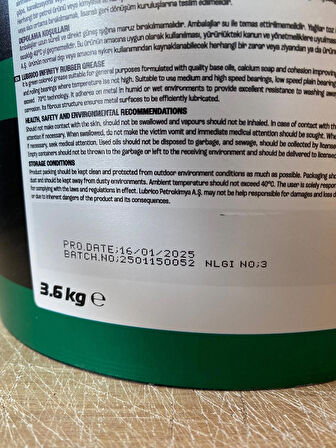 Lubrico Yeşil Renk Kauçuklu Gres Yağı 3600gr 3.6kg (2025 Üretim)