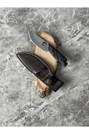 Kaplan Desenli Mini Kamp Bıçağı–Siyah Kompakt Kabze, Kılıflı Outdoor & Koleksiyonluk 19 cm