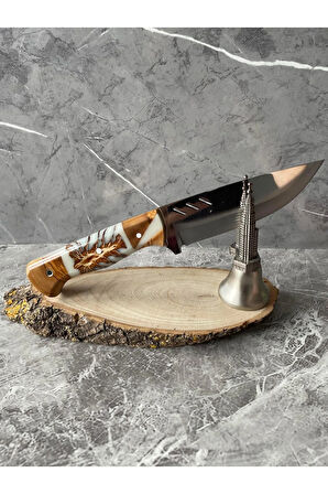 Kozalak Hibrit Beyaz Epoksi Kabze Kamp Bıçağı – Outdoor, Hediyelik & Koleksiyonluk | 25 cm