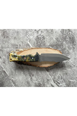 4116 Çelik Kamp Bıçağı – Sarı Siyah Epoksi Kabze, Kılıflı, İp Takmalı | Outdoor & Koleksiyonluk