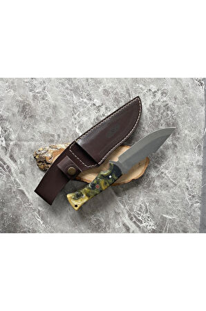 4116 Çelik Kamp Bıçağı – Sarı Siyah Epoksi Kabze, Kılıflı, İp Takmalı | Outdoor & Koleksiyonluk