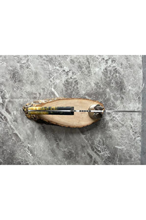 4116 Çelik Kamp Bıçağı – Sarı Siyah Epoksi Kabze, Kılıflı, İp Takmalı | Outdoor & Koleksiyonluk