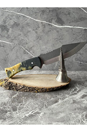 4116 Çelik Kamp Bıçağı – Sarı Siyah Epoksi Kabze, Kılıflı, İp Takmalı | Outdoor & Koleksiyonluk