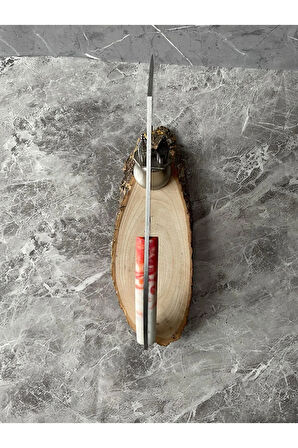 Satır Model Kaplan Desenli Kamp Bıçağı – Epoksi Kabze, Kılıflı, Cam-Buz Kırmalı, İp Takmalı