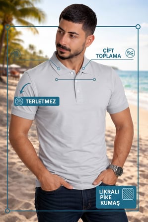Erkek  Polo Yaka Tişört Likralı Pike Kumaş Terletmez Günlük Şık