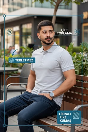 Erkek  Polo Yaka Tişört Likralı Pike Kumaş Terletmez Günlük Şık