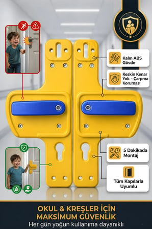 Bariyerli Kapı Kolu | Lacivert -Sarı Renkli | Çocuk Güvenlikli | Okul ve Eğitim Alanlarına Uygun