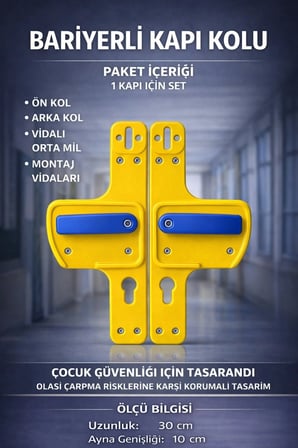 Bariyerli Kapı Kolu | Lacivert -Sarı Renkli | Çocuk Güvenlikli | Okul ve Eğitim Alanlarına Uygun