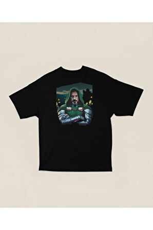 Doom Baskılı Unisex Tişört, Oversize Doctor Doomstay Marvel Karakter Tişört