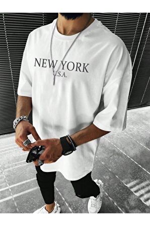 NEW YORK BASKILI OVERSİZE UNİSEX TİŞÖRT