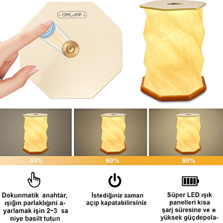 Taşınabilir Dekoratif Katlanabilir Dokunmatik LED Masa Lambası – USB Şarjlı