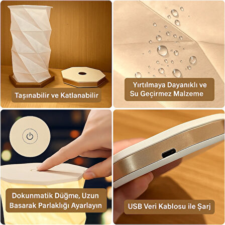 Taşınabilir Dekoratif Katlanabilir Dokunmatik LED Masa Lambası – USB Şarjlı
