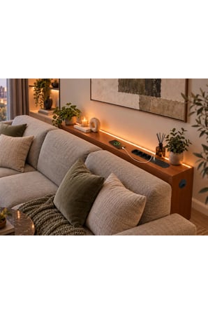 1. Sınıf Ceviz MDF AuraTech Ledli Dresuar Koltuk Arkası Dresuar Koltuk Arkası Şarzlı Raf , Koltuk Arkası Konsol 100x80x12