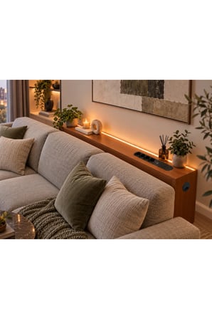1. Sınıf MDF AuraTech Ledli Dresuar Koltuk Arkası Dresuar Koltuk Arkası Şarzlı Raf , Koltuk Arkası Konsol 150x80x12 Ceviz