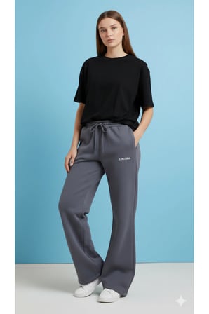 LENITHRA Unisex Üç İplik Şardonlu Kalın Kışlık Baggy Nakış Detaylı Eşofman Altı Füme / S