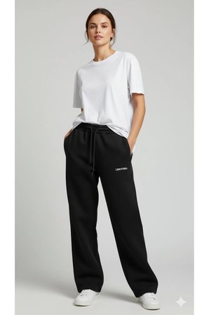 LENITHRA Unisex Üç İplik Şardonlu Kalın Kışlık Baggy Nakış Detaylı Eşofman Altı Siyah / S