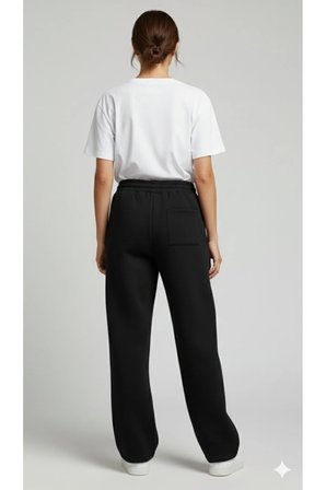 LENITHRA Unisex Üç İplik Şardonlu Kalın Kışlık Baggy Nakış Detaylı Eşofman Altı Siyah / S