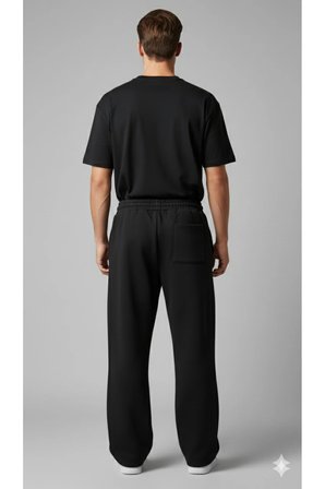 LENITHRA Unisex Üç İplik Şardonlu Kalın Kışlık Baggy Nakış Detaylı Eşofman Altı Siyah / S